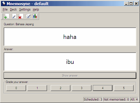 Kartu yang harus diulas di Mnemosyne dengan jawabannya ditampilkan