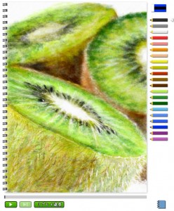 Menggambar di buku sketsa dengan pinsil warna